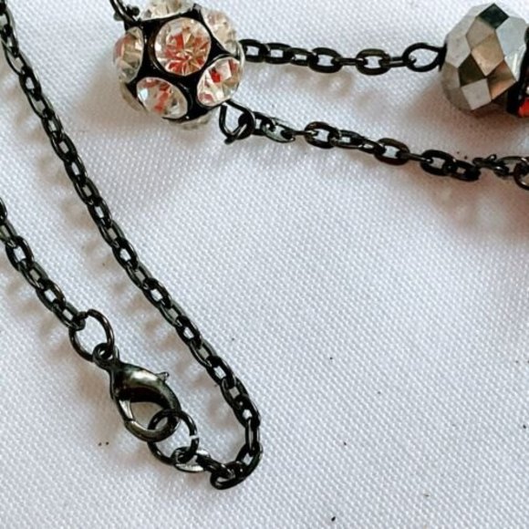 35” Black Chain Ab Black stones w Rhinestone Ball Faceted Beads Long Necklace - Picture 4 of 11